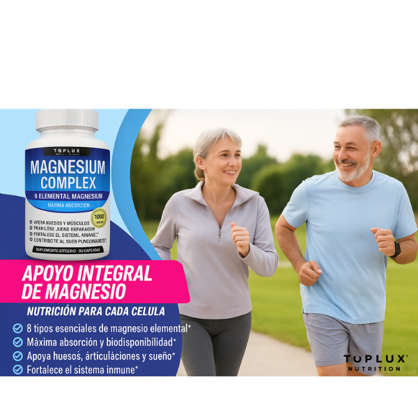 MAGNESIUM COMPLEX Suplemento de complejo de magnesio - 8 elementos de magnesio 1000 mg - glicinato, citrato, malato y taurato de magnesio, quelatados para una fácil absorción, restauración de la energía, vegano, sin OGM, 90 cápsulas (1 unidad)